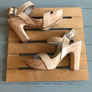 Michael Kors tan platform cork heels size 10